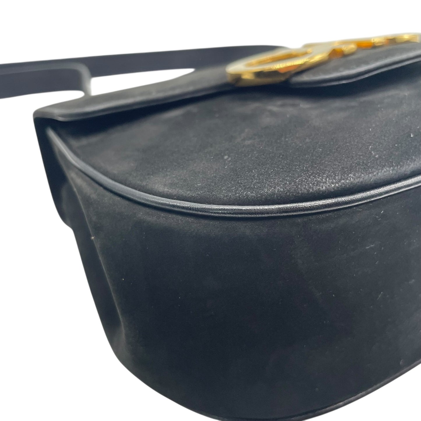 美品 Salvatore Ferragamo フェラガモ ガンチーニ ショルダーバッグ 黒 ブラック AB-21 スエード ゴールド金具 斜め掛け可 ポシェット ミニバッグ レディース フラップ開閉 ヴィンテージ D5