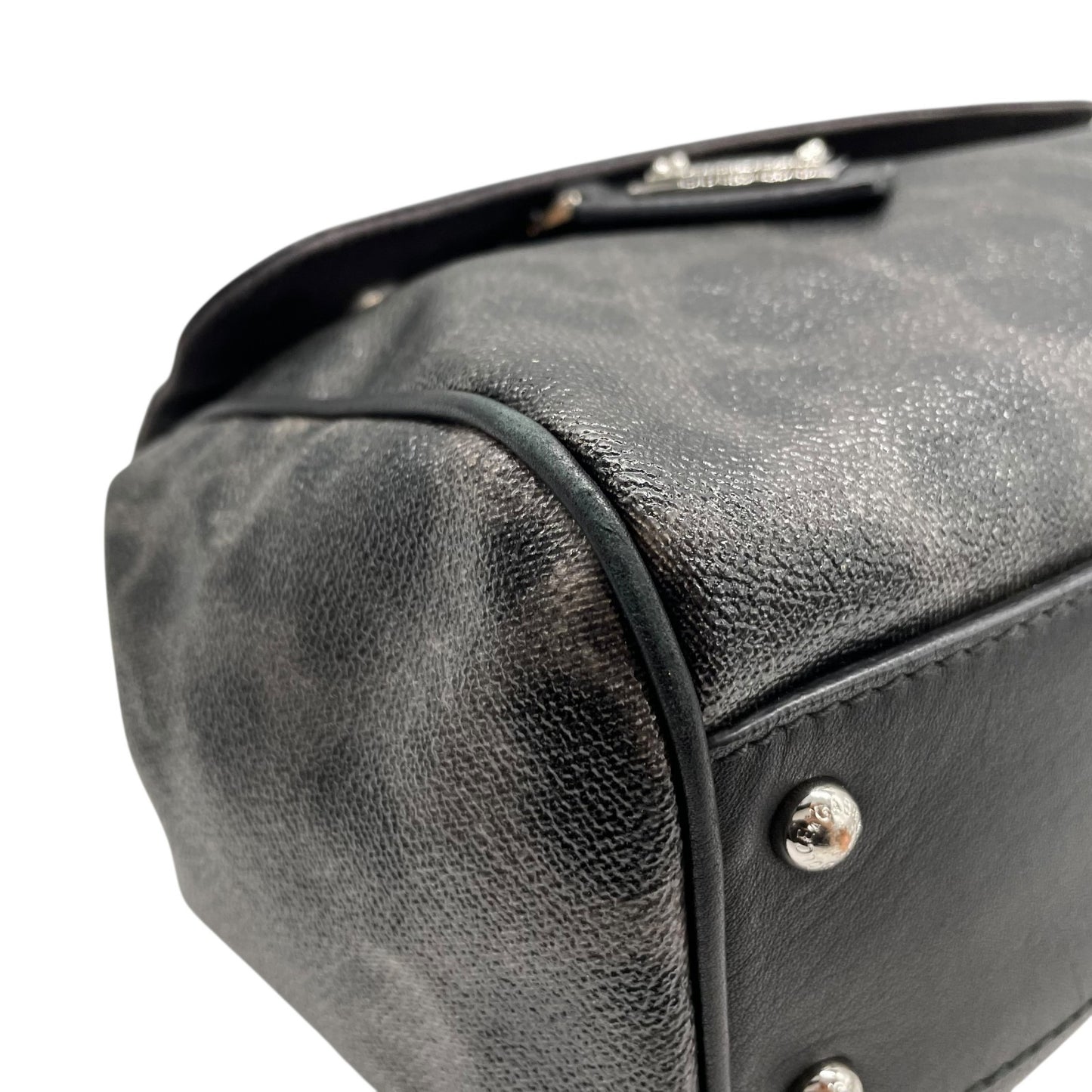 美品 DOLCE&GABBANA ドルチェ＆ガッバーナ シシリー 2WAY ハンドバッグ ショルダーバッグ ドルガバ レオパード ヒョウ柄 レザー PVC 黒 ブラック ダークグレー レディース D&G フラップ開閉 シルバー金具 ギャランティカード付き B2