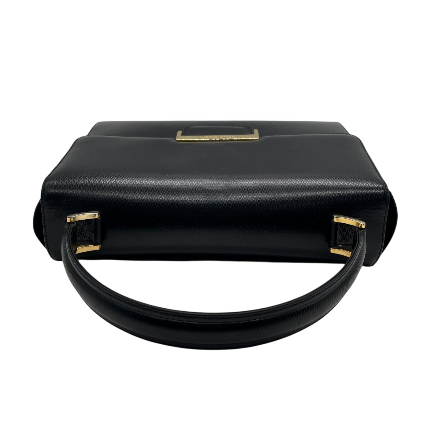 美品 Yves Saint Laurent イヴサンローラン ハンドバッグ 黒 ブラック レザー 本革 ゴールド金具 トップハンドル フラップ開閉 手提げ ロゴ フォーマル レディース ヴィンテージ A