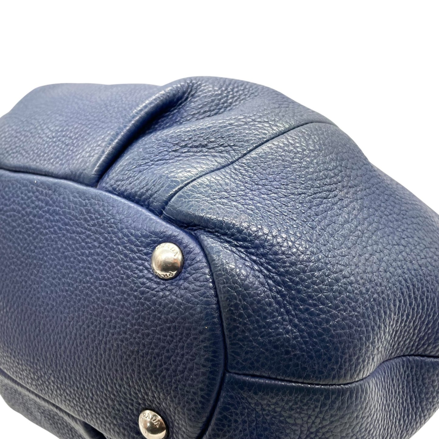 美品 PRADA プラダ 2WAY ハンドバッグ ショルダーバッグ レザー ネイビーブルー ヴィッテロ シルバー金具 B2343M 三角ロゴ 斜め掛け可 手提げ レディース Z4