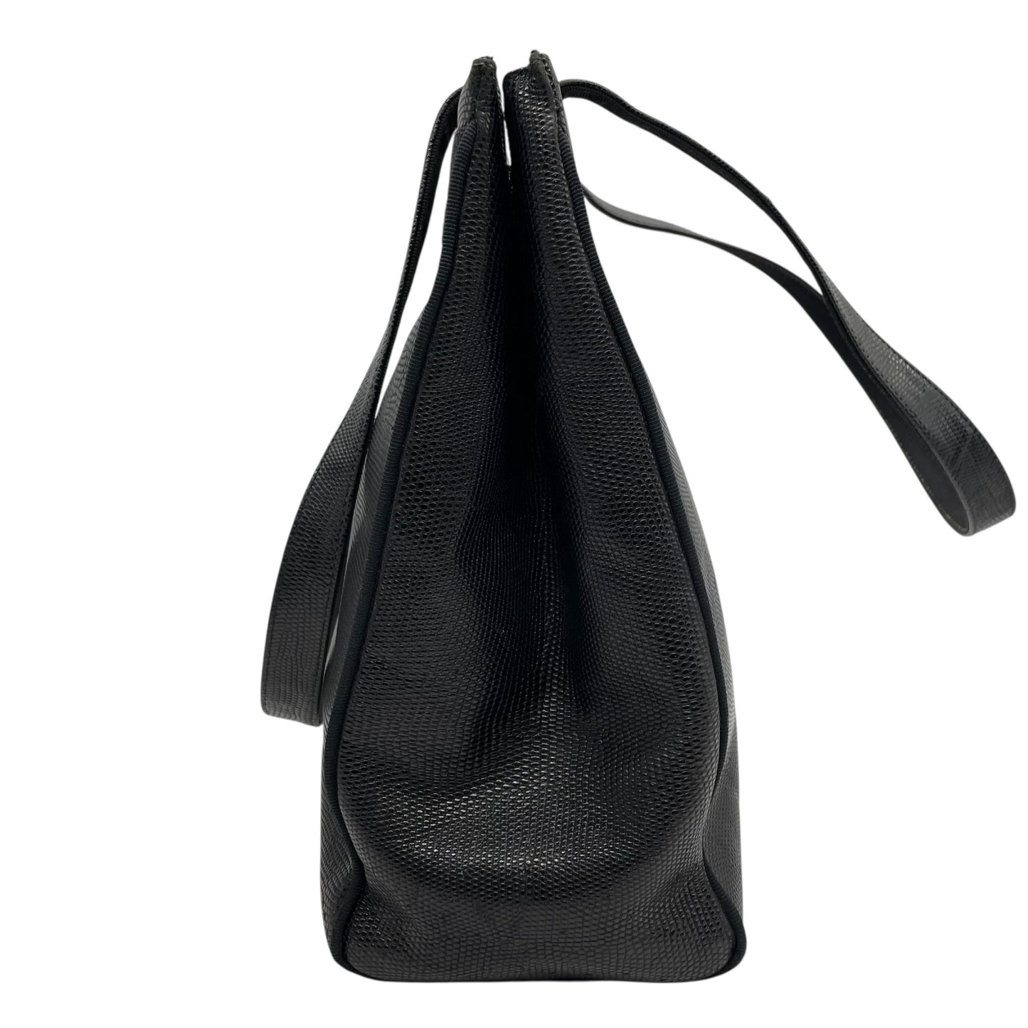 Salvatore Ferragamo フェラガモ ヴァラリボン トートバッグ ワンショルダー レザー トカゲ型押し 黒 ブラック ゴールド金具 肩掛け可 サルヴァトーレフェラガモ レディース D