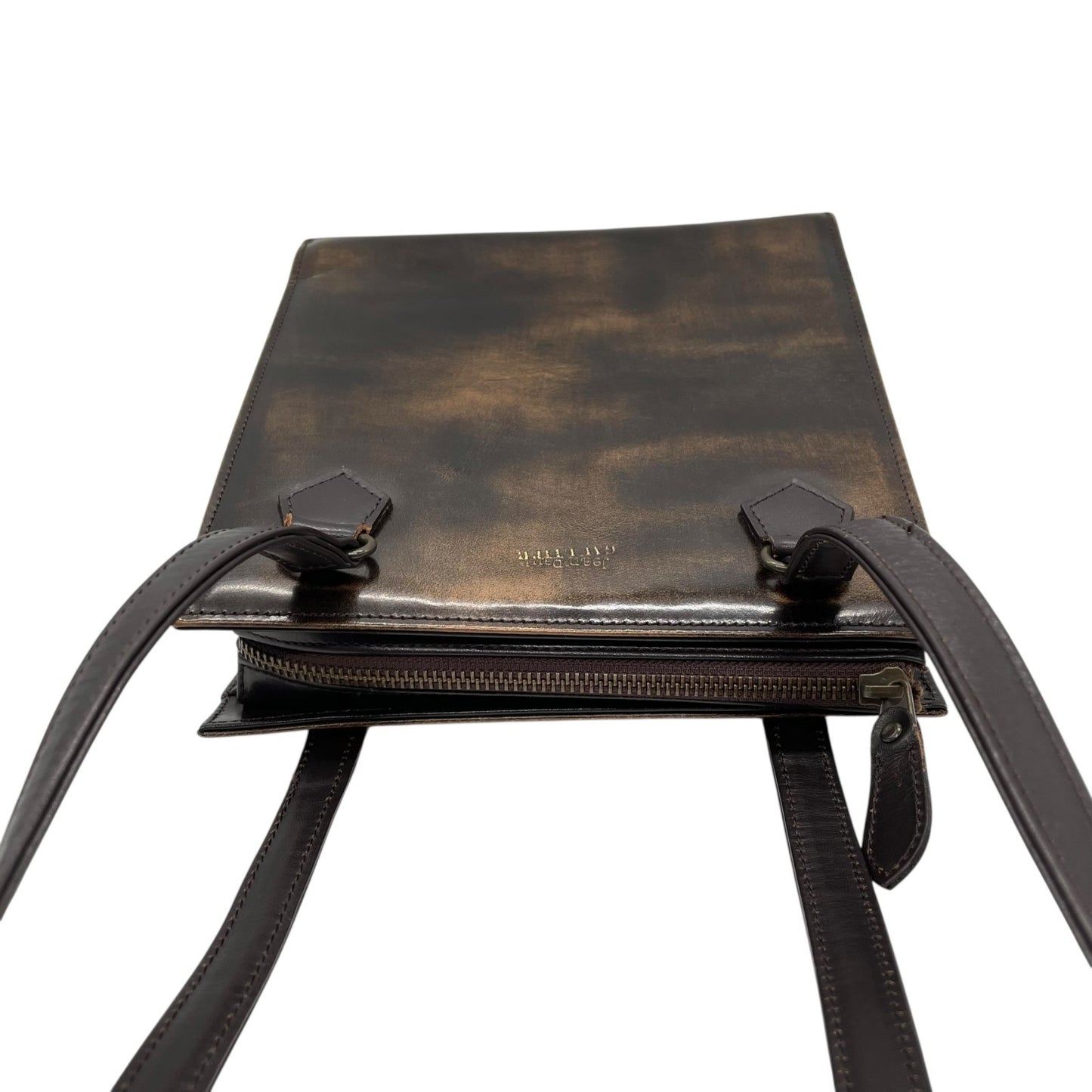 入手困難 Jean Paul GAULTIER ジャンポールゴルチエ ハンドバッグ レザー 本革 ブラウン 茶 ゴールド金具 ワンショルダー 肩掛け可 スクエア型 メンズ レディース K5