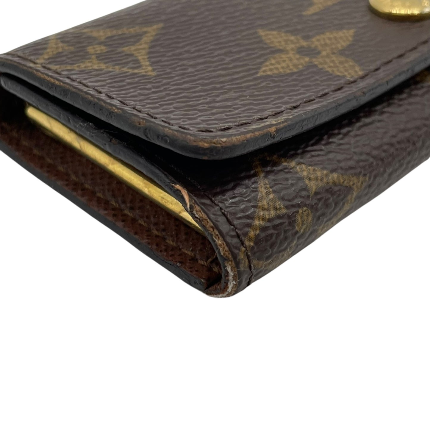 美品 LOUIS VUITTON ルイヴィトン モノグラム 三つ折り 4連キーケース ミュルティクレ4 M69517 茶 ブラウン PVC レザー ゴールド金具 レディース メンズ W3