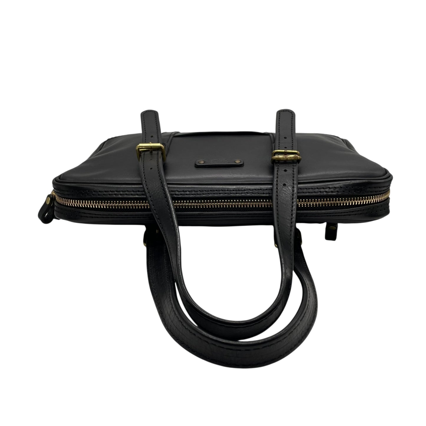 美品 Herz ヘルツ 二本手 ビジネスバッグ ブリーフケース 書類鞄 黒 ブラック レザー 日本製 ゴールド金具 A4対応 BW-57 メンズ レディース C