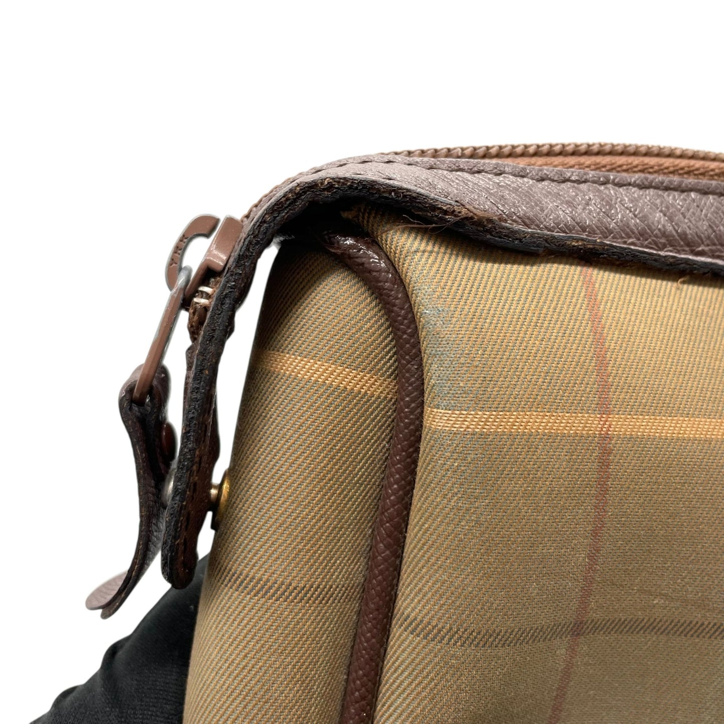 Burberry バーバリー クラッチバッグ セカンドバッグ ポーチ カーキ ブラウン ブラウン金具 キャンバス レザー ファスナー開閉 チェック柄 ホースロゴ メンズ レディース ヴィンテージ U4