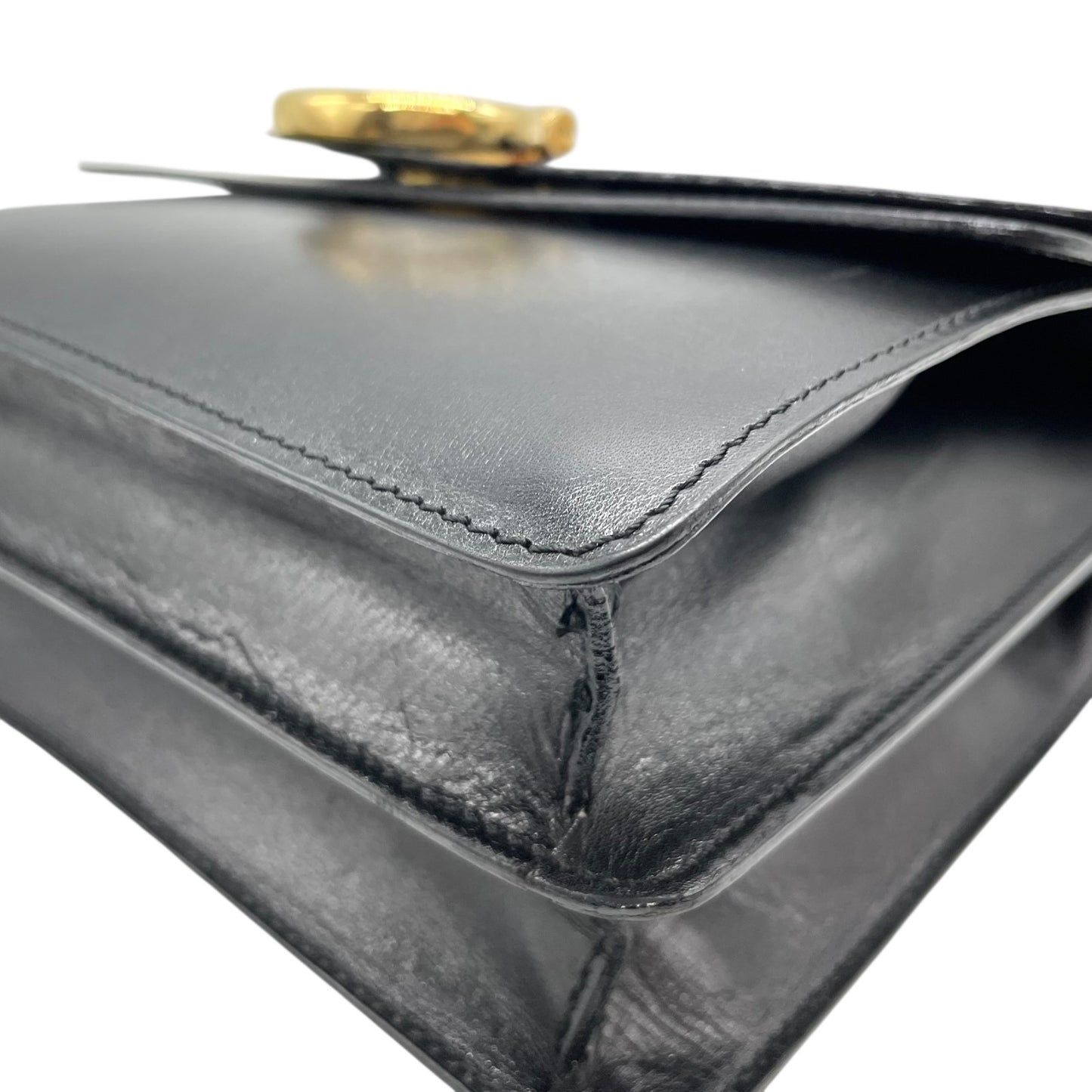 美品 CELINE セリーヌ ハンドバッグ フォーマル 黒 ブラック レザー ゴールド金具 ダブルフラップ Wフラップ トップハンドル 手提げ ロゴ レディース ヴィンテージ オールドセリーヌ C