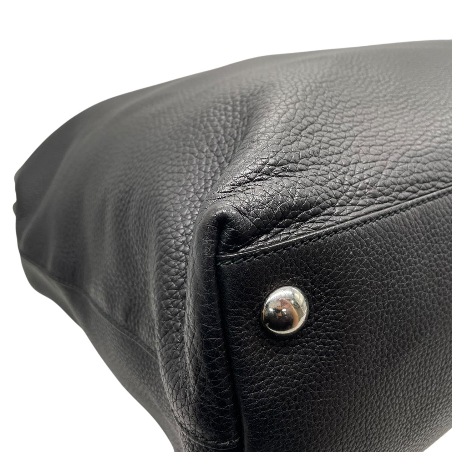 Authentic GUCCI Soho Tote Bag Black Leather Silver GG Logo Interlocking G Shoulder