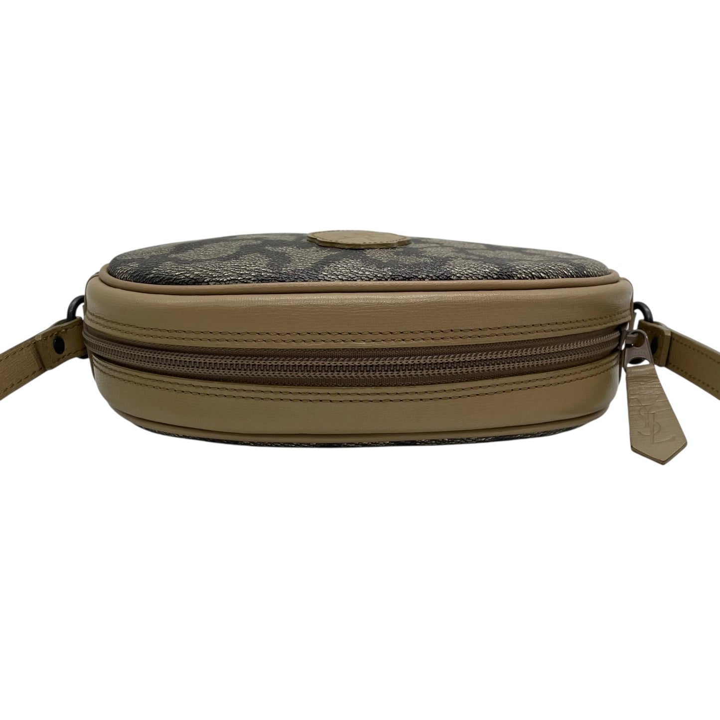 Authentic YVES SAINT LAURENT Giraffe Pattern Camera Bag Shoulder Gray Brown Vintage Women