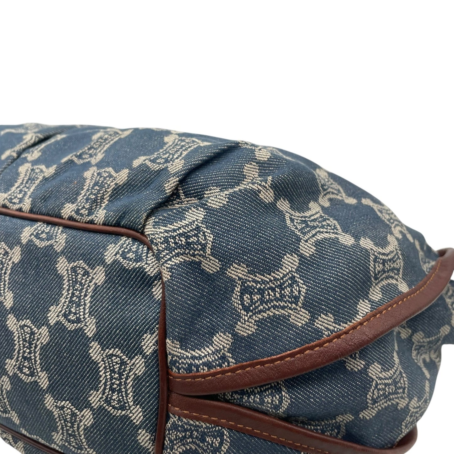 Authentic CELINE Pari Macadam Triomphe Denim Leather Handbag Brown Hardware