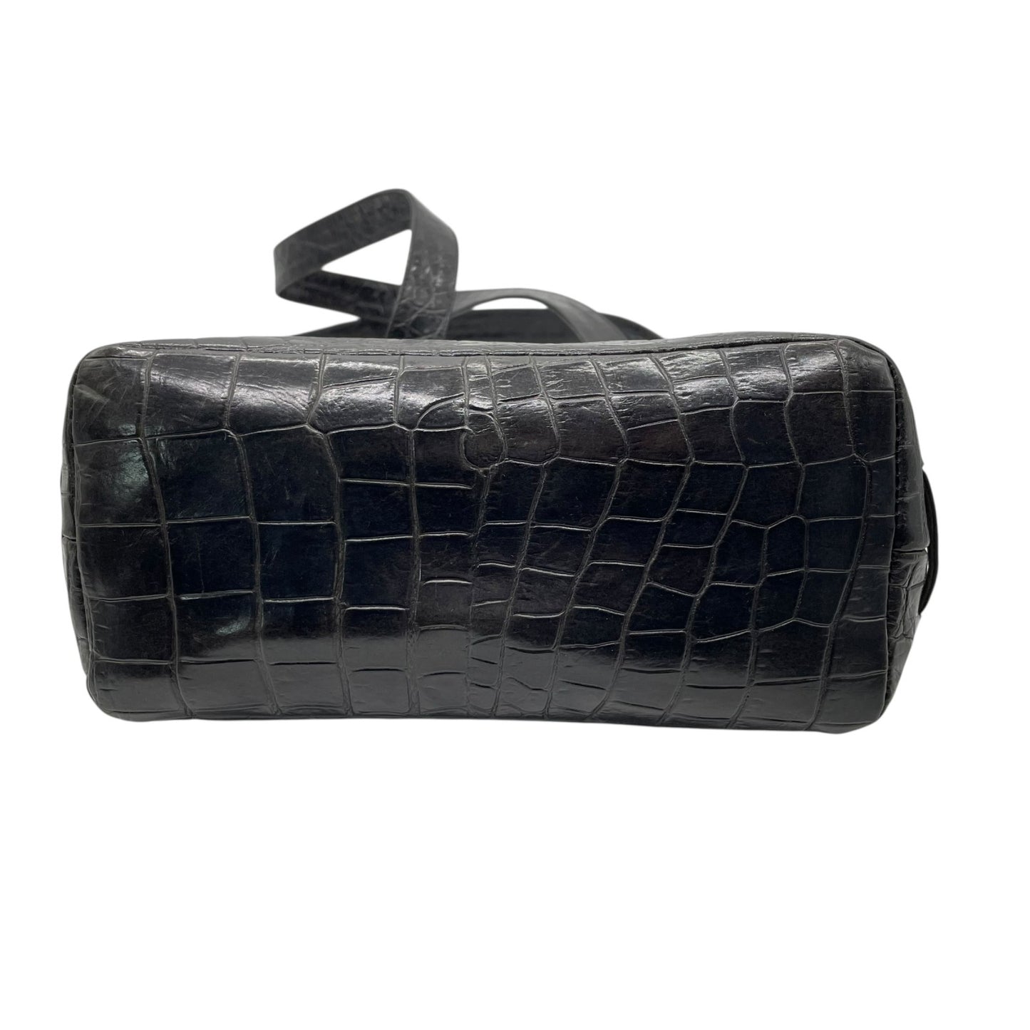 Authentic VERSACE Medusa Embossed Leather Tote Handbag Black Gold