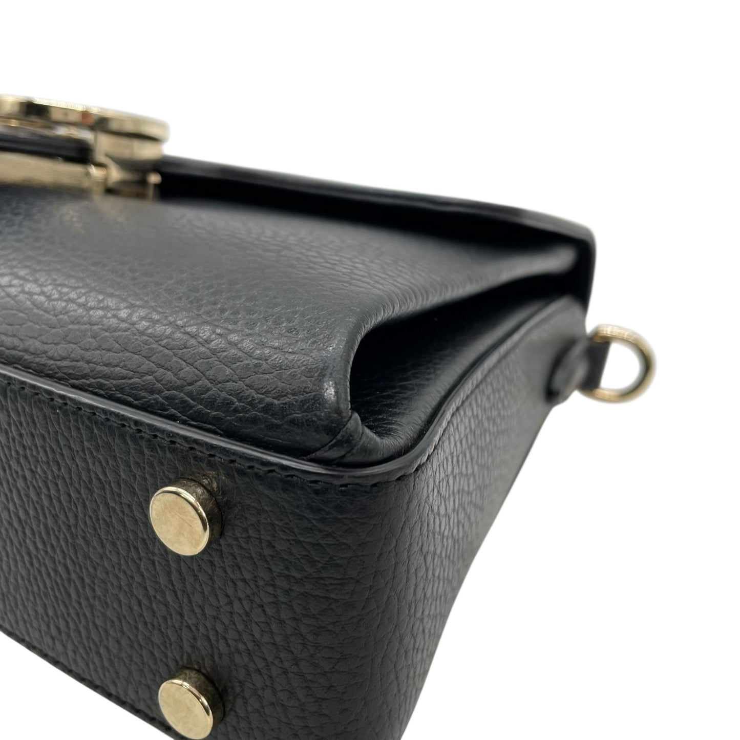 Authentic GUCCI Interlocking G 2Way Handbag Shoulder Bag Black Leather Gold