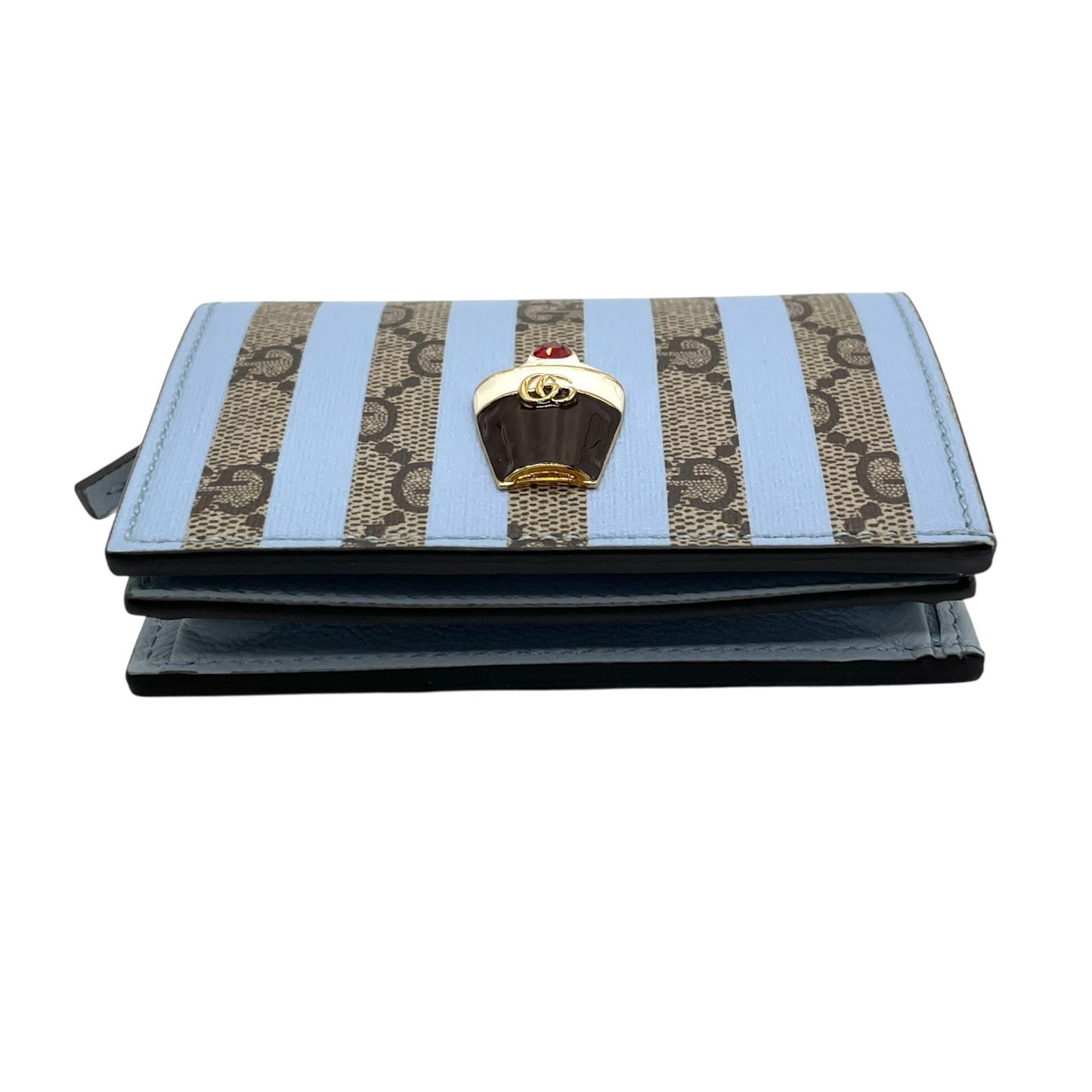 【新品同様】 GUCCI グッチ GGスプリーム アイスクリーム 二つ折り財布 コンパクトウォレット ベージュ×ライトブルー PVC レザー レディース 701489 M2