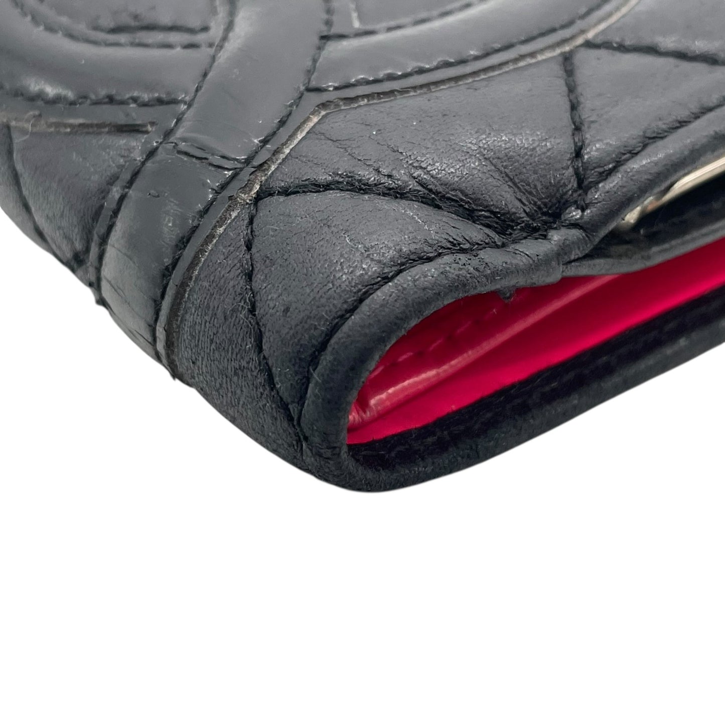 CHANEL シャネル 二つ折り財布 がま口 コンパクトウォレット カンボンライン ココマーク キルティング 黒 ブラック ピンク レザー レディース M1