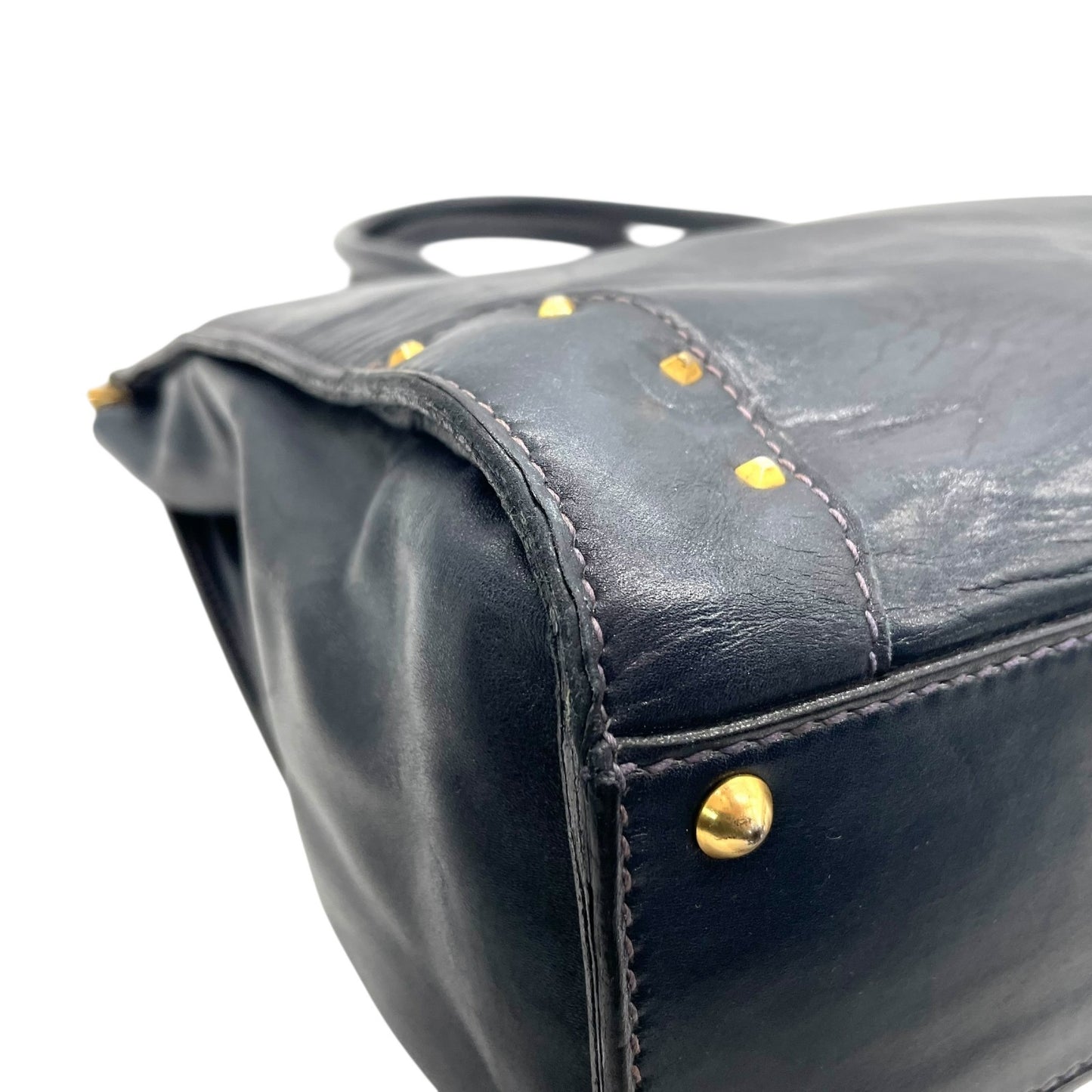 GUCCI グッチ ハンドバッグ トートバッグ ネイビー 紺色 レザー 本革 ゴールド金具 ヴィンテージ オールドグッチ 上品 高級感 通勤 通学 D1