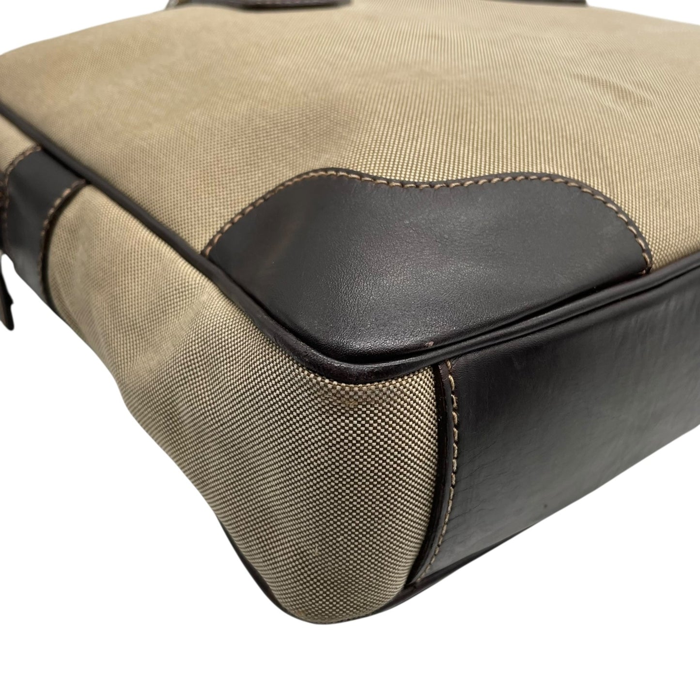 PRADA プラダ ジャガードロゴ 2WAY ビジネスバッグ ショルダーバッグ キャンバス レザー ベージュ ブラウン 南京錠 メンズ レディース Z4