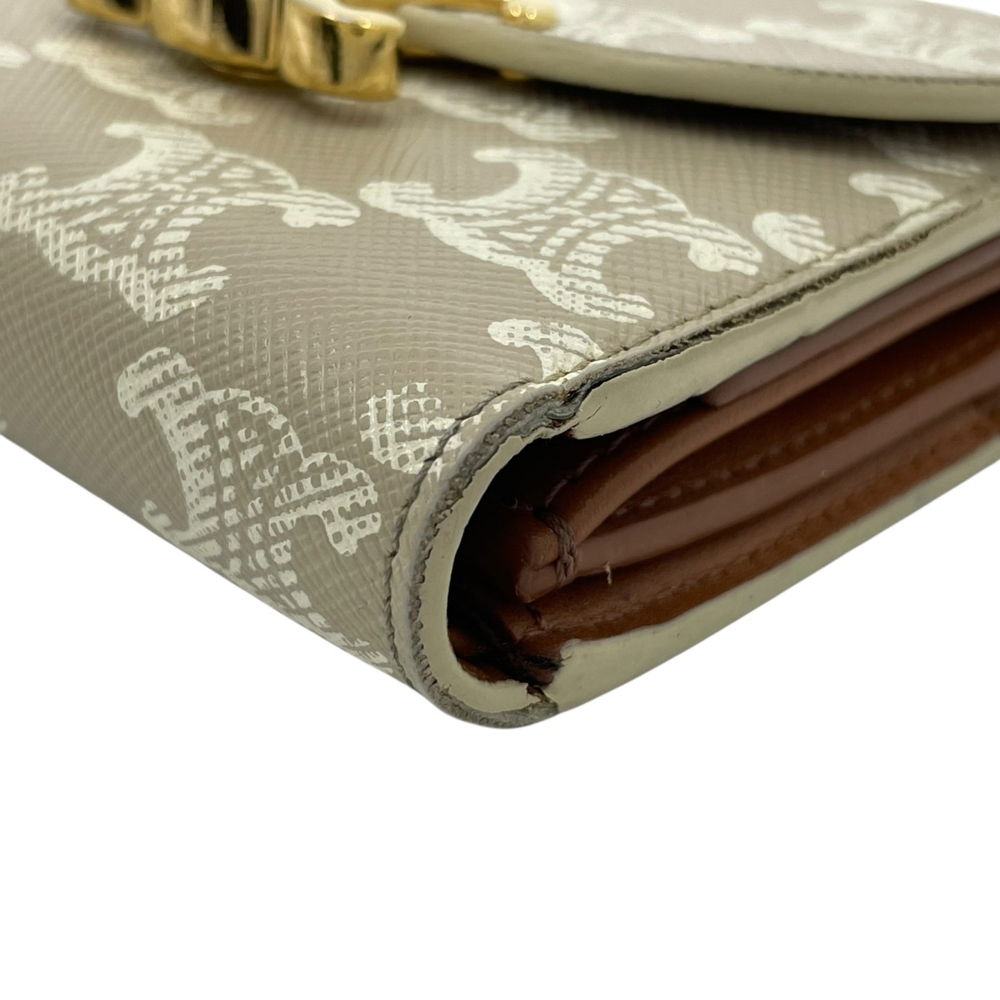 CELINE セリーヌ 三つ折り財布 トリオンフキャンバス PVC スモール コンパクトウォレット ベージュ ホワイト 10D78 レディース メンズ ユニセックス M5