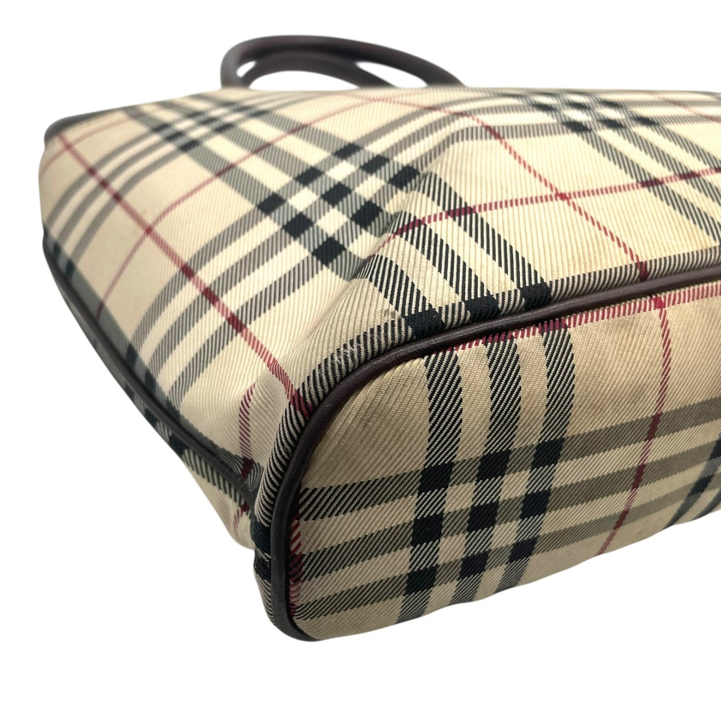 BURBERRY バーバリー ハンドバッグ トートバッグ ノバチェック チェック柄 ベージュ ブラウン キャンバス レザー シルバー金具 ロゴプレート レディース C2