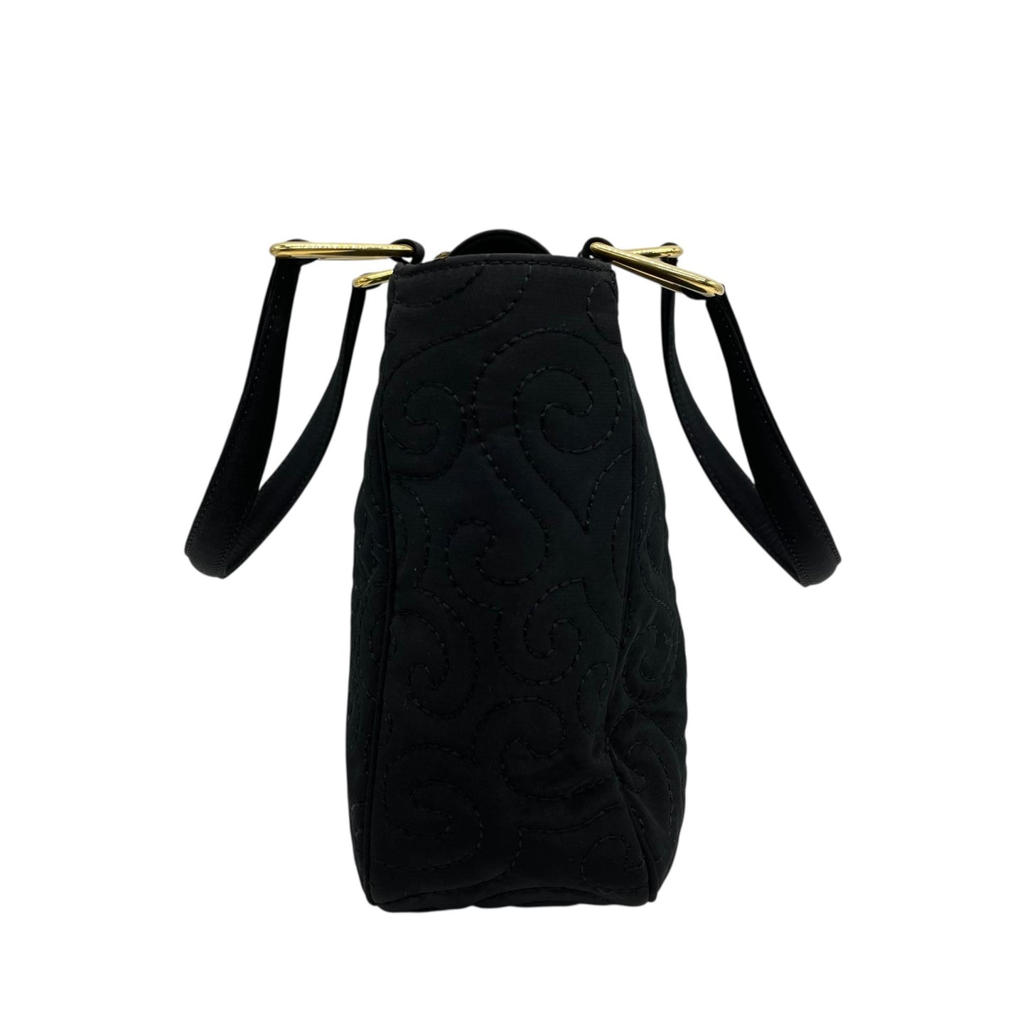 美品 希少 サンローラン Yves Saint Laurent ハンドバッグ ブラック 黒 ゴールド金具 金金具 キルティング調 スワール柄 高級 上品 レディース ヴィンテージ C4