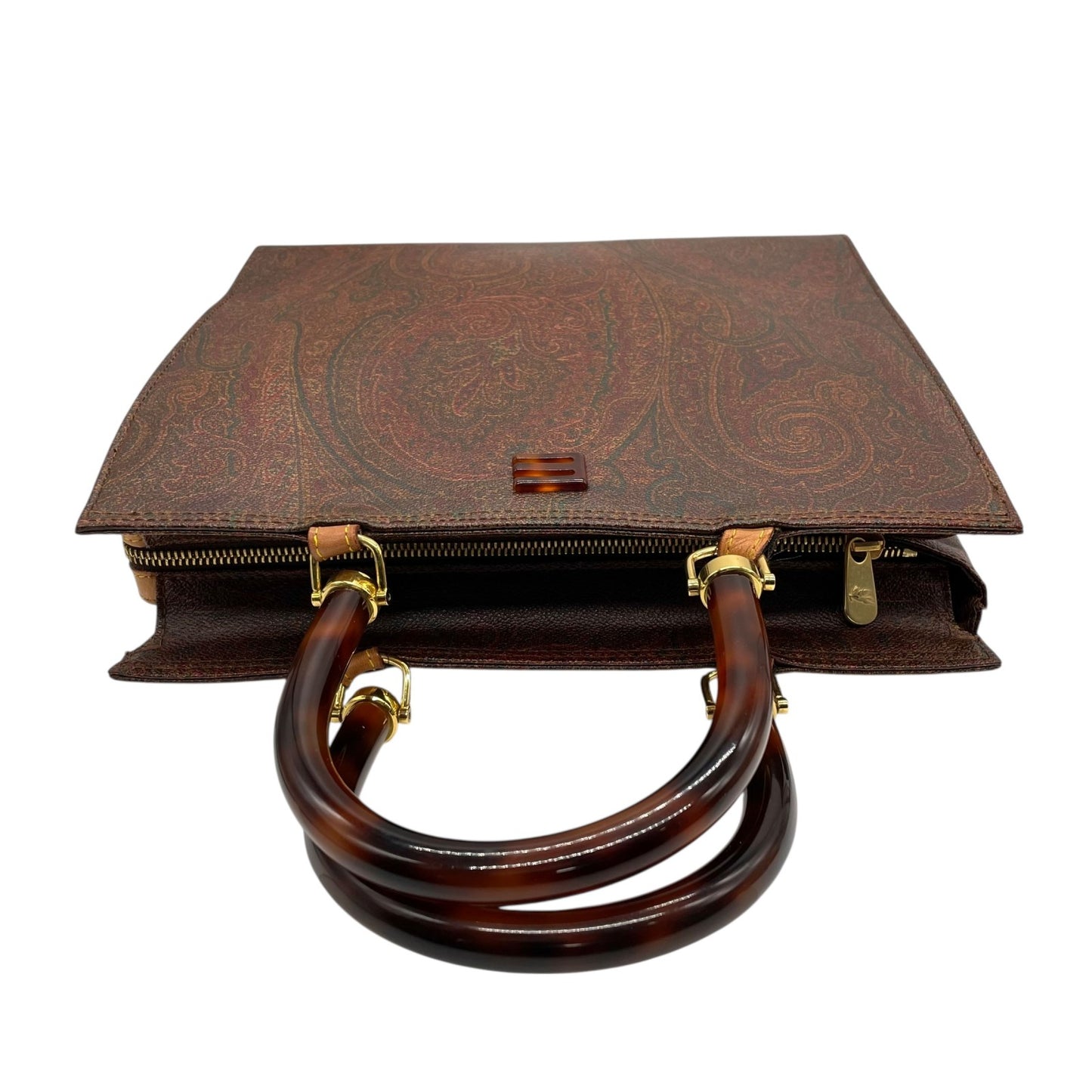 美品 エトロ ETRO ペイズリー柄 トートバッグ ハンドバッグ 2WAY ブラウン 茶色 ショルダー レザー ストラップ付き ヴィンテージ 高級 バッグ A