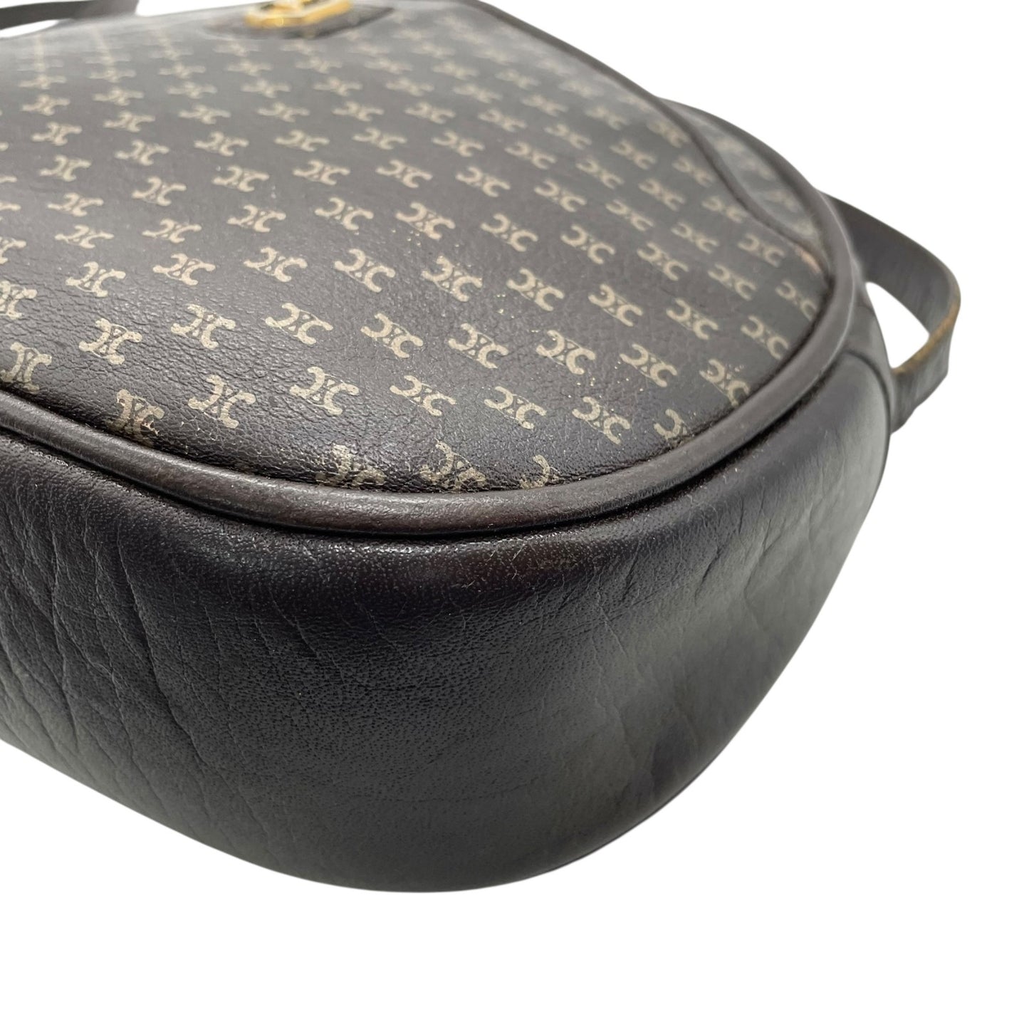 CELINE オールドセリーヌ マカダム柄 トリオンフ ショルダーバッグ 茶 ブラウン レザー ゴールド金具 斜め掛け可 ミニバッグ ポシェット レディース ヴィンテージ B1