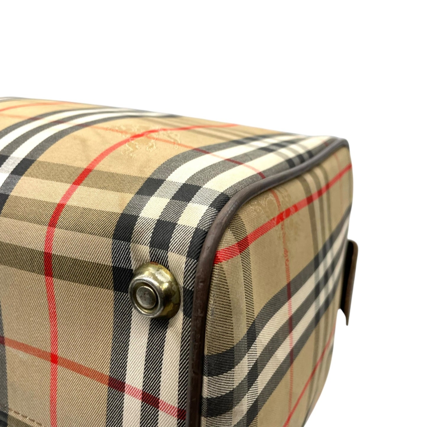 BURBERRY バーバリー ボストンバッグ ノバチェック シャドーホース ベージュ ブラウン キャンバス レザー ゴールド金具 チェック柄 ホースロゴ メンズ レディース ヴィンテージ D