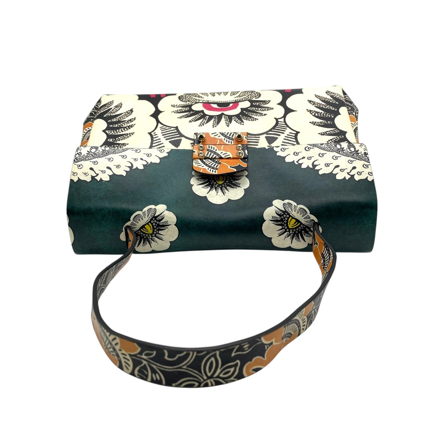 希少 美品 VALENTINO GARAVANI ヴァレンティノ・ガラヴァーニ ハンドバッグ フローラルプリント マイム シングルハンドル グリーン系 マルチカラー レザー シルバー金具 レディース D