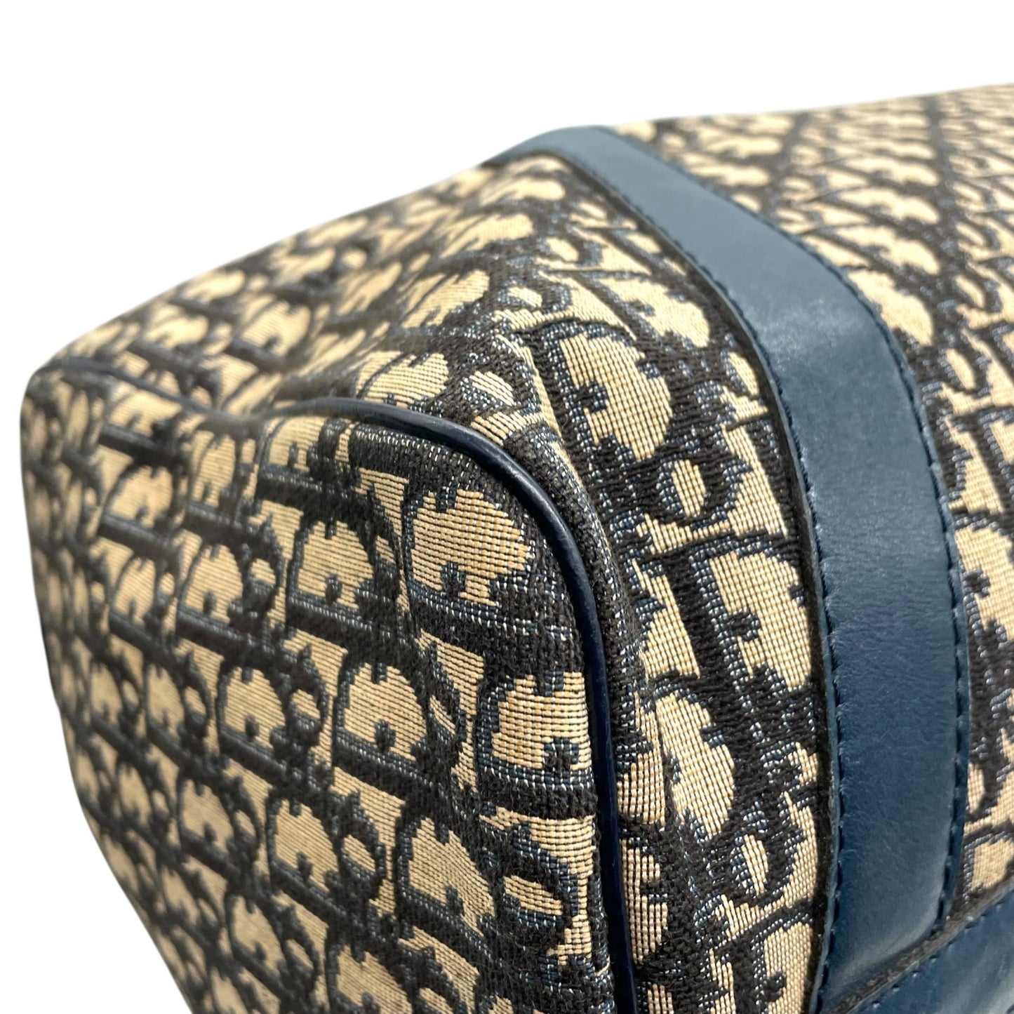 Christian Dior クリスチャンディオール トロッター ボストンバッグ 紺 ネイビー ベージュ キャンバス レザー シルバー金具 メンズ レディース ヴィンテージ Z4