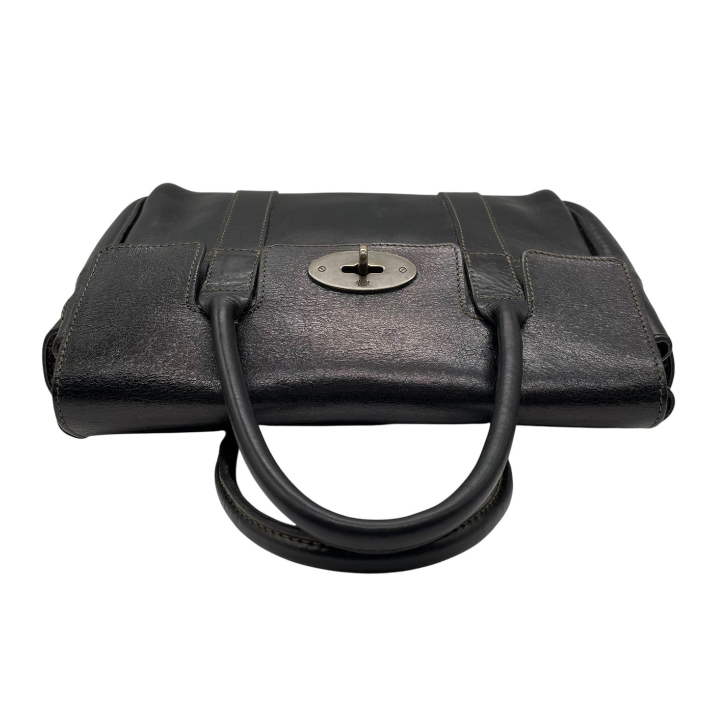 美品 MULBERRY マルベリー ベイズウォーター ハンドバッグ トートバッグ 黒 ブラック レザー シルバー金具 手提げ ターンロック レディース D