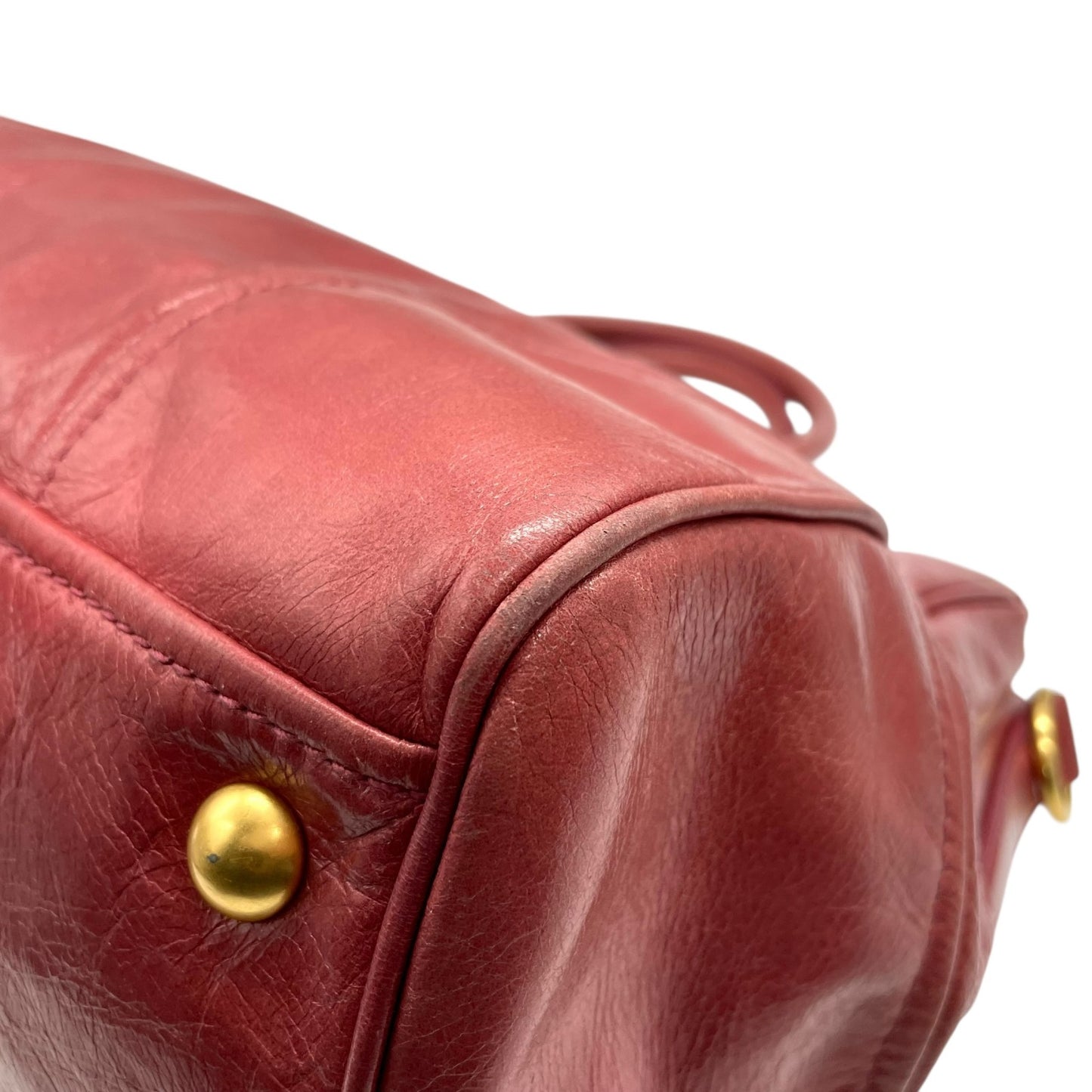 ミュウミュウ MIU MIU レザー ハンドバッグ トートバッグ ピンク ヴィッテロ miu miu VITELLO SHINE 2way Red Tote Bag K5