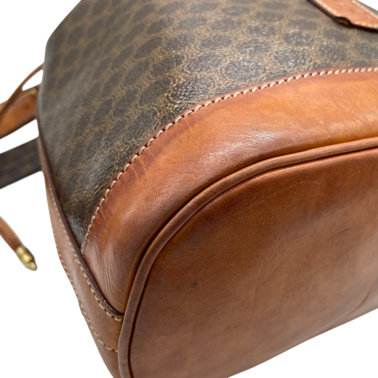 CELINE オールドセリーヌ ショルダーバッグ トリオンフ 巾着 M90 マカダム柄 ヴィンテージ ゴールド金具 レディース K9