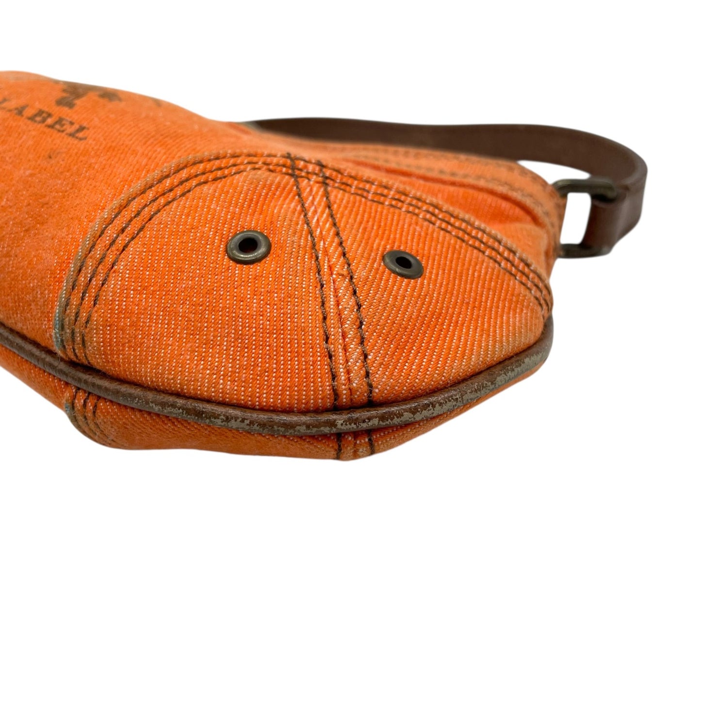 BURBERRY BLUE LABEL バーバリーブルーレーベル アクセサリーポーチ ミニハンドバッグ ホースロゴ オレンジ 茶 ブラウン キャンバス レザー ゴールド金具 Y2K レディース U9