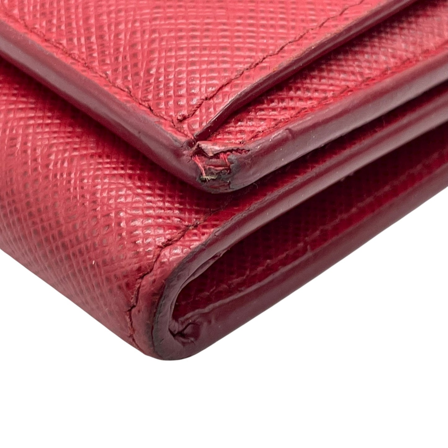 プラダ PRADA サフィアーノレザー 三つ折り財布 ミニウォレット 赤 レッド ゴールドロゴ コンパクトウォレット M5