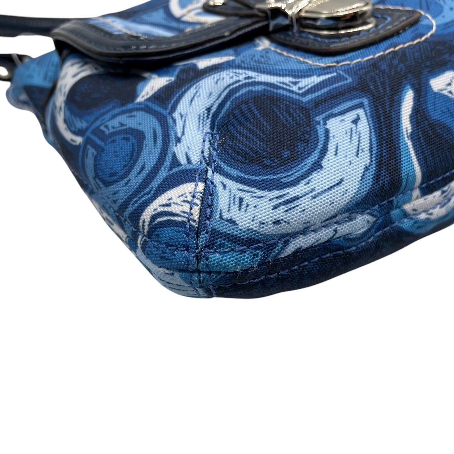 美品 コーチ COACH ハンドバッグ ショルダーバッグ シグネチャー アート柄 ダブルポケット 青 ブルー Y2K 00s S90