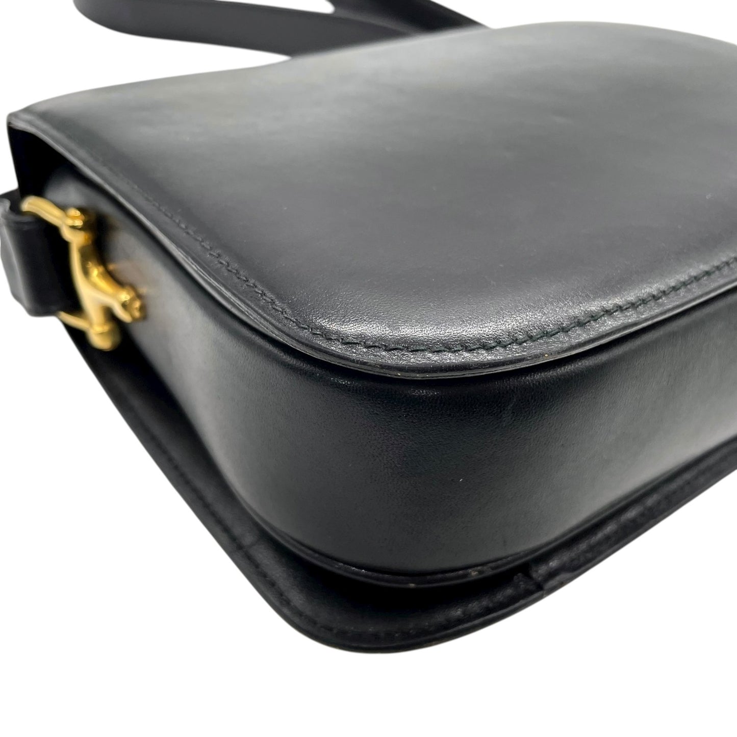 美品 セリーヌ CELINE ホースロゴ ホースキャリッジ金具 ショルダーバッグ 黒 ブラック レザー ヴィンテージ 馬車金具 金金具 ゴールド K5