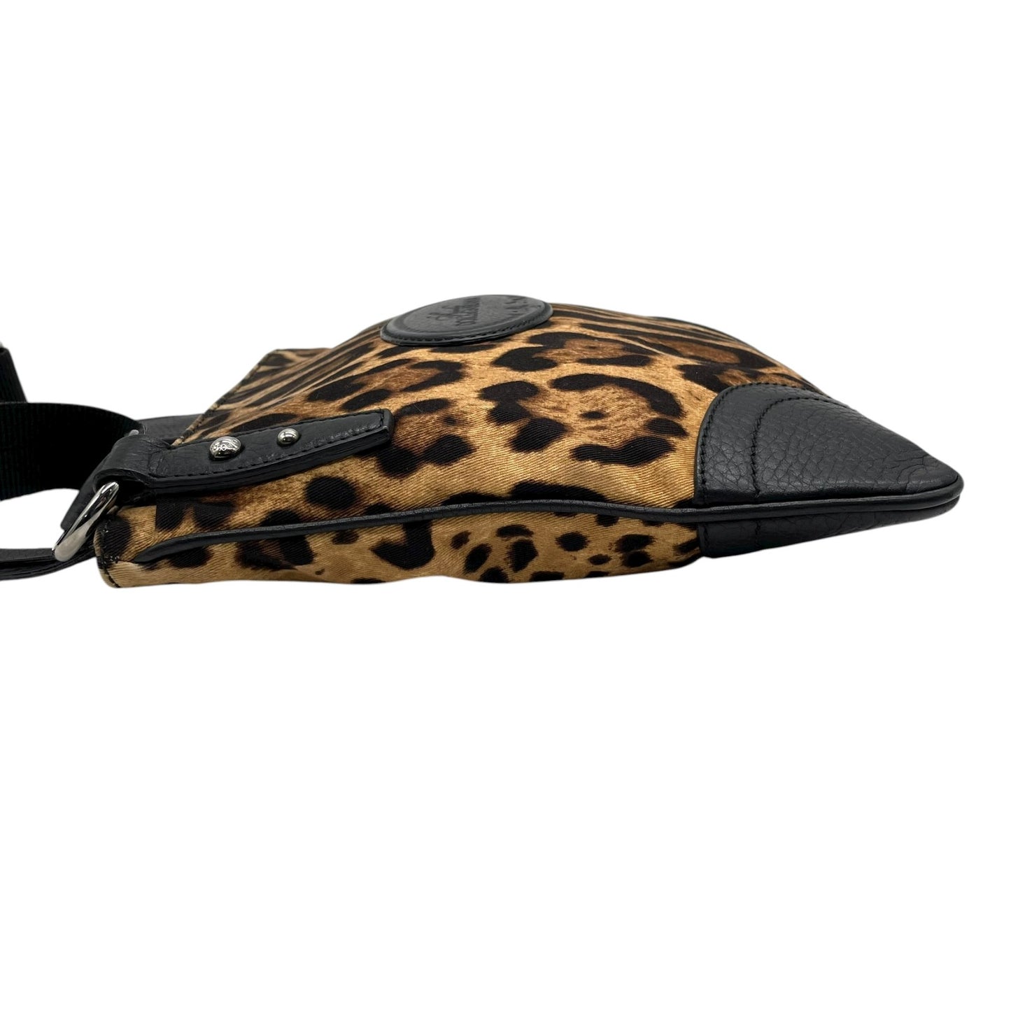 ドルチェ＆ガッバーナ Dolce & Gabbana ドルガバ D&G レオパード アニマル ショルダーバッグ キャンバス 黒 ブラック レザー コンビ ヴィンテージ C6