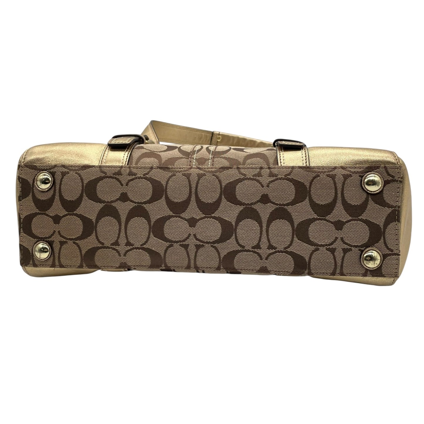 コーチ COACH シグネチャー キャンバス×レザー ハンドバッグ 金金具 ゴールド金具 トートバッグ 美品 S51