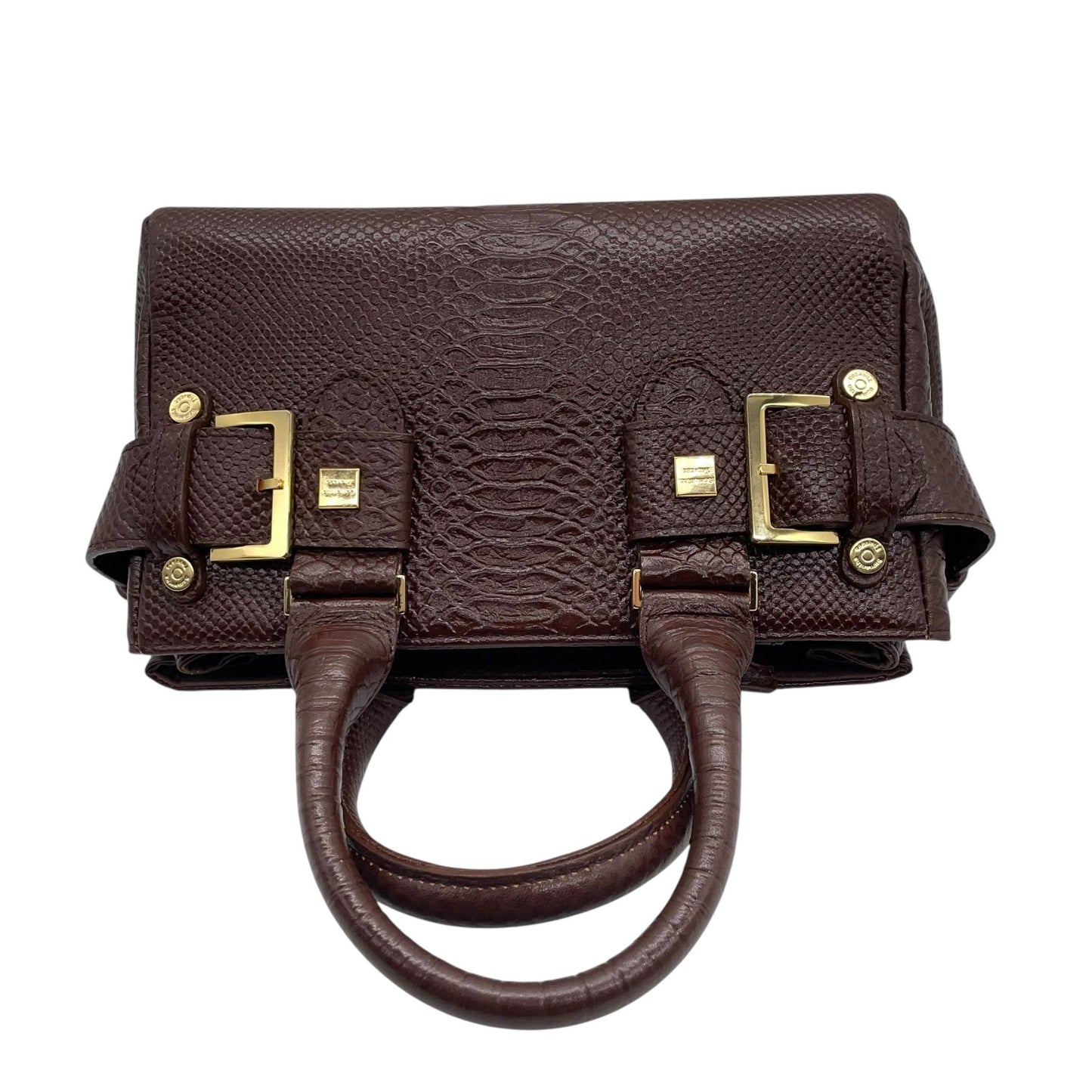 サマンサタバサ Samantha Thavasa 型押し レザー ハンドバッグ ブラウン 茶色 金金具 ゴールド金具 S51