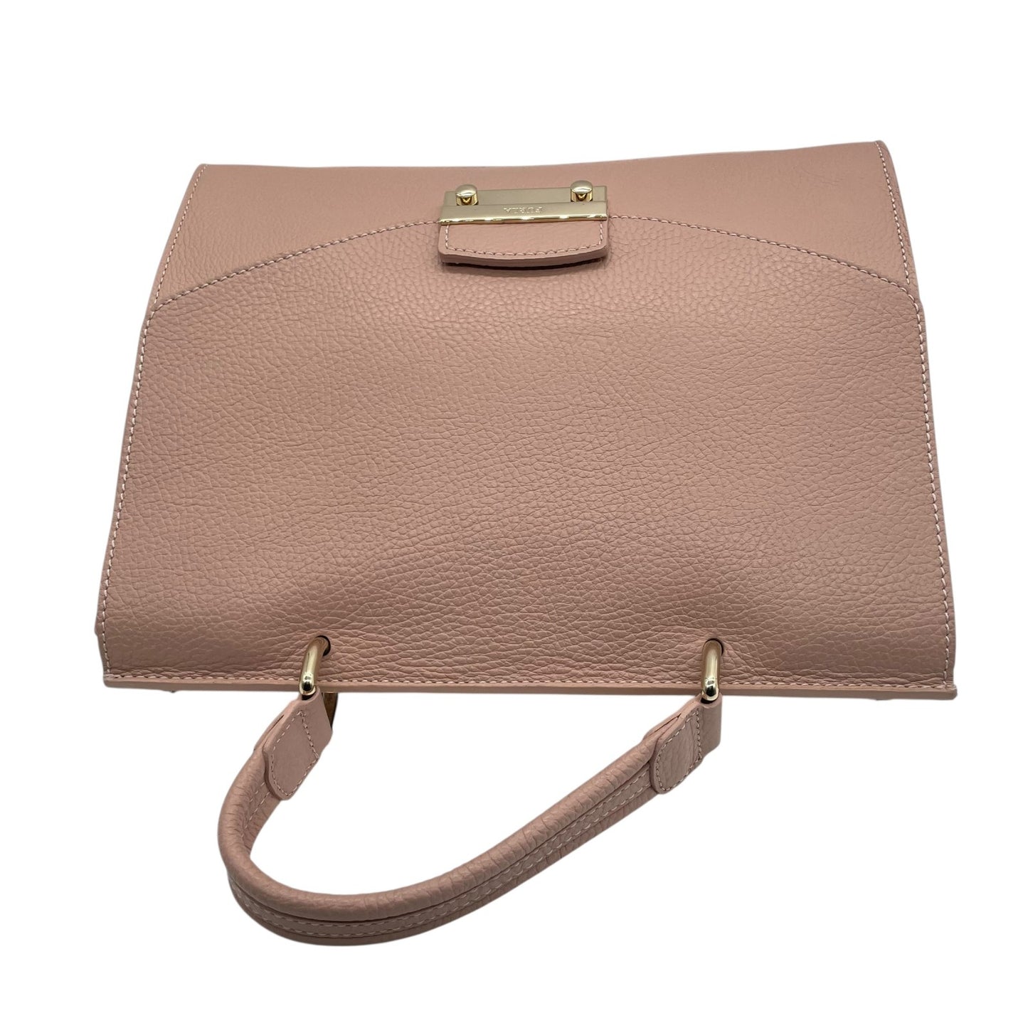 美品 フルラ FURLA メトロポリス トップハンドルバッグ ピンクベージュ レザー 金金具 ゴールド 2WAY ショルダー付き S56