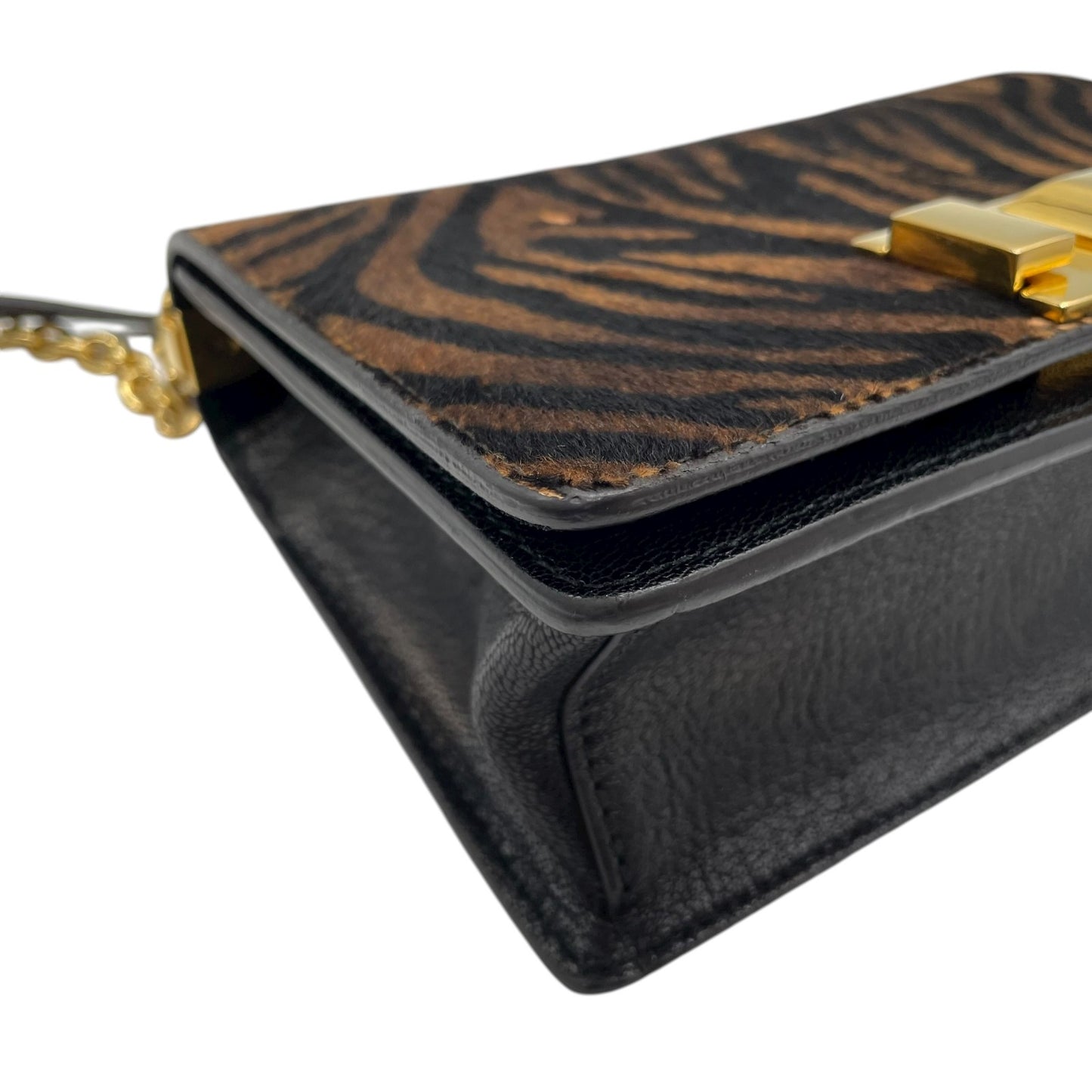 フルラ FURLA ハラコ レザー チェーンショルダーバッグ ゼブラ柄 アニマル柄 茶色 ブラン 金金具 ゴールド金具 ミニバッグ C14