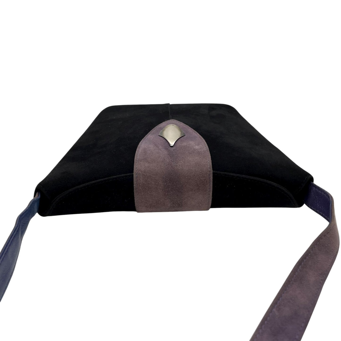 バリー BALLY スエード レザー コンビ ショルダーバッグ フラップ 黒 ブラック グレー金具 レディース C12