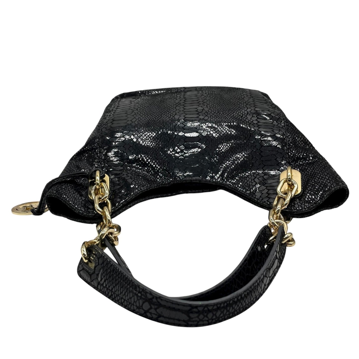 美品 マイケルコース MICHAEL KORS 型押し レザー トートバッグ ショルダー 肩掛け 黒 ブラック 金金具 ゴールド金具 C10