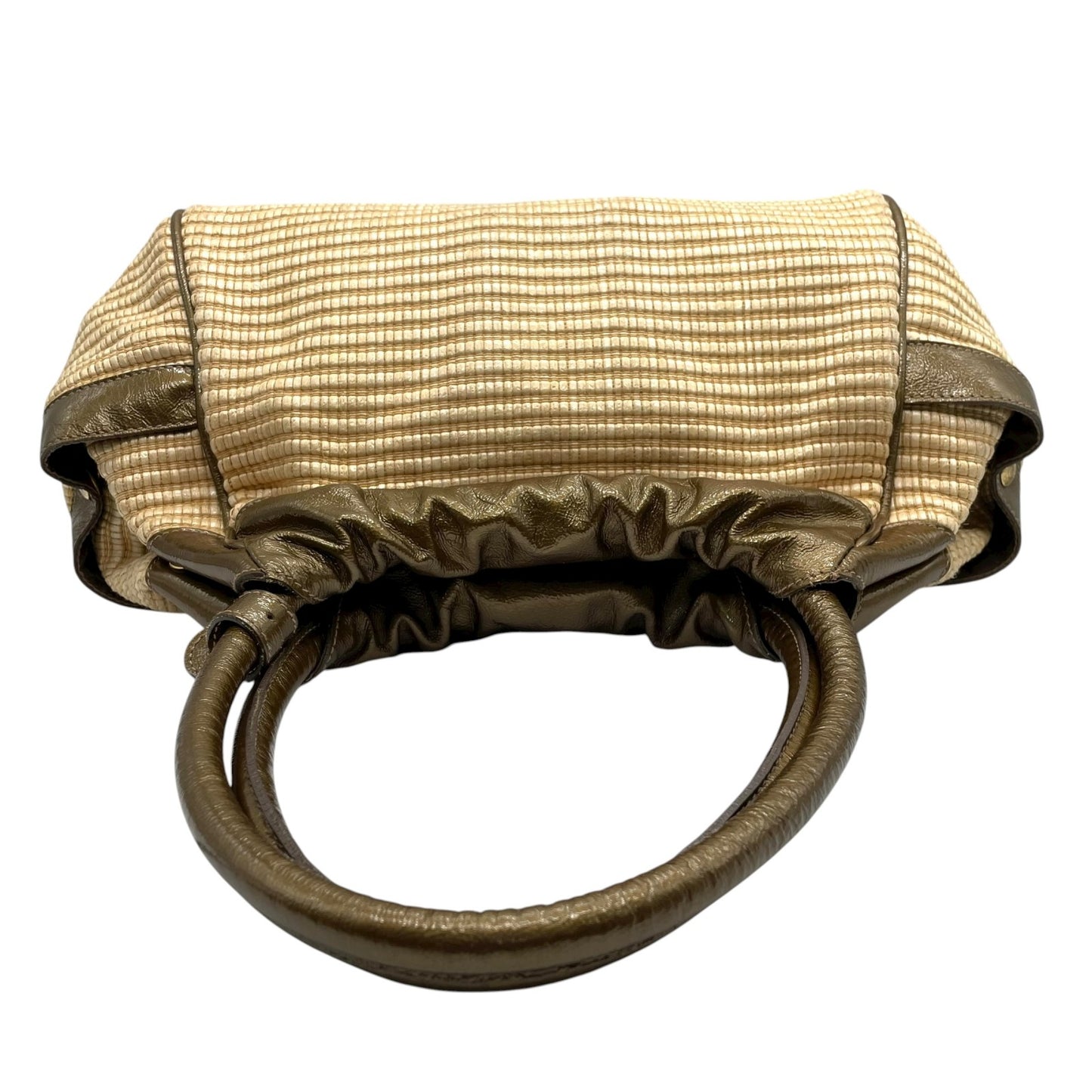 フルラ FURLA ラフィア レザー ハンドバッグ トート カーキ ベージュ ナチュラル 高級感 かごバッグ C2