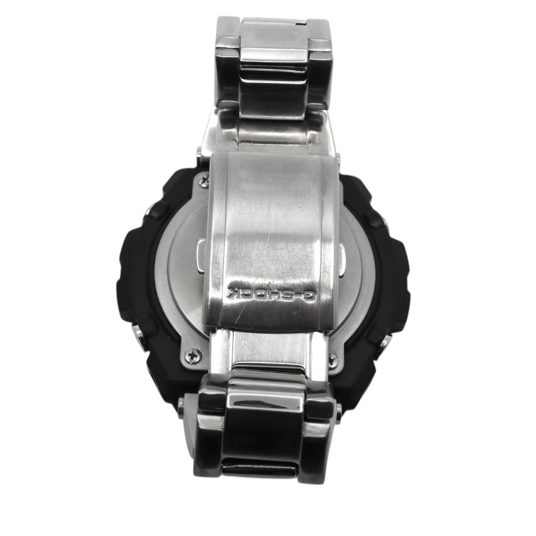 美品 CASIO カシオ G-SHOCK Gスチール GST-W110D ソーラー電波 シルバー メタル フルメタル 腕時計 メンズ クロノグラフ ワールドタイム アラーム タイマー LEDバックライト カシオ ジーショック CASIO GSTW110D G4