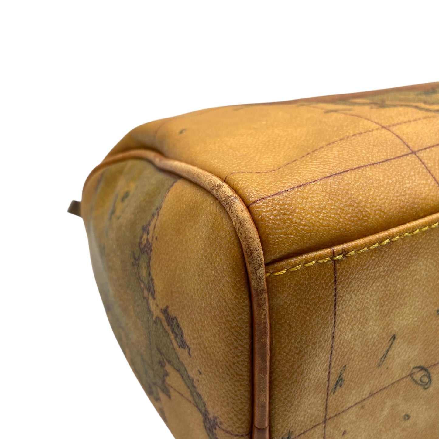 プリマクラッセ PRIMA CLASSE 地図柄 ボストンバッグ ミニボストン 2WAY PVC レザー ショルダー付き 茶色 ブラウン T4