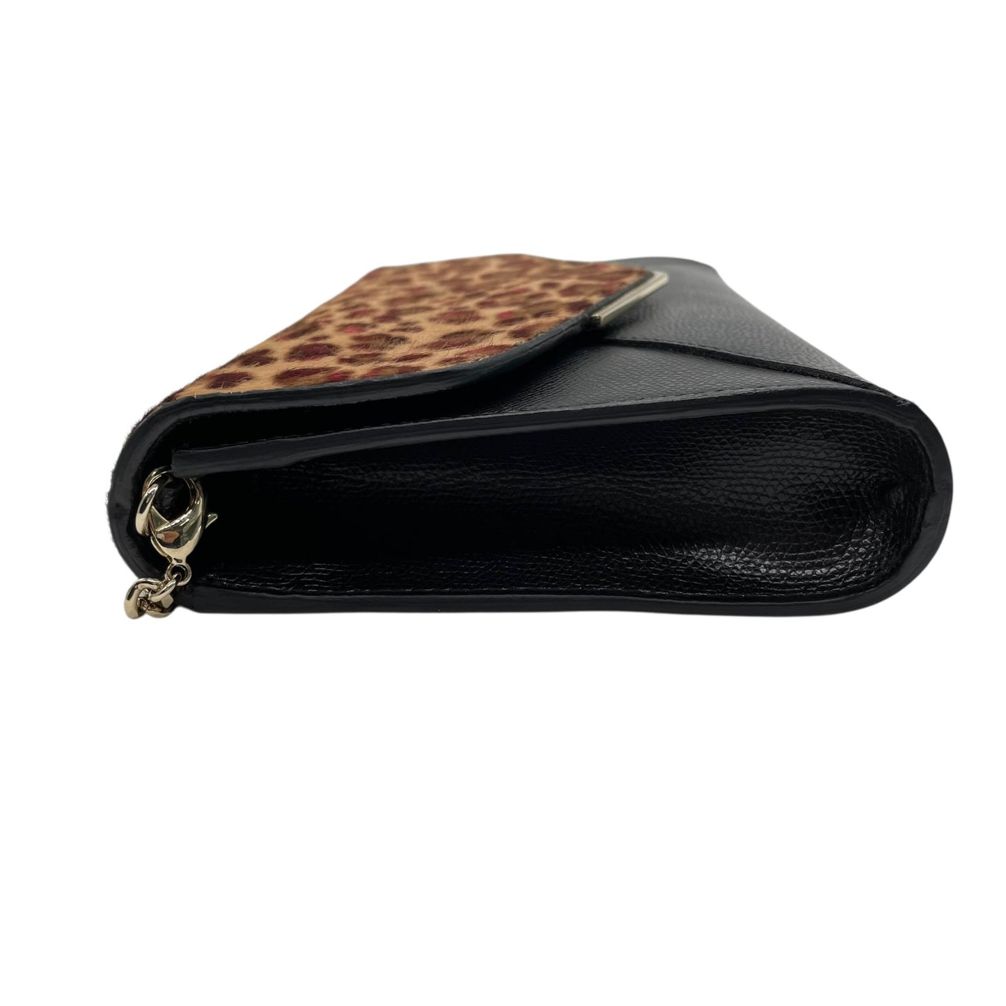 美品 フルラ FURLA チェーンショルダーバッグ チェーンショルダー クラッチバッグ 2WAY レオパード柄 黒 ブラック レザー 型押し 金金具 ゴールド金具 上品 クラッチ S52