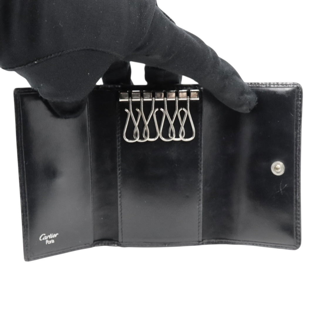 カルティエ Cartier マストライン パンテール キーケース 6連 黒 ブラック シルバー レザー 銀金具 M5