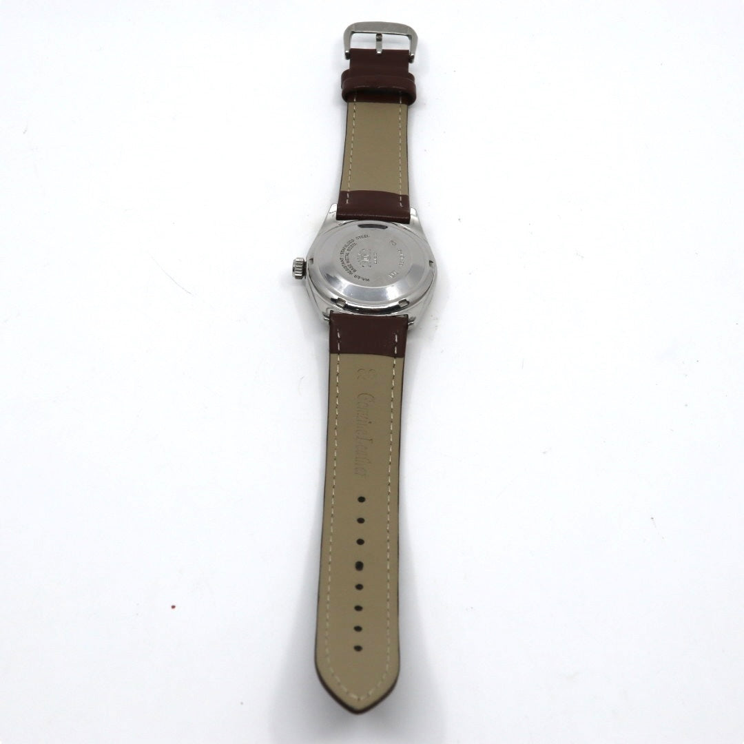 【極美品】 稼働品 新品ベルト ORIENT オリエント 腕時計 46E701-91 自動巻き 21石 デイデイト シルバーダイヤル メンズ アナログ ドレスウォッチ フルーテッドベゼル クラシック ヴィンテージ ビジネス ブラウンレザー G4