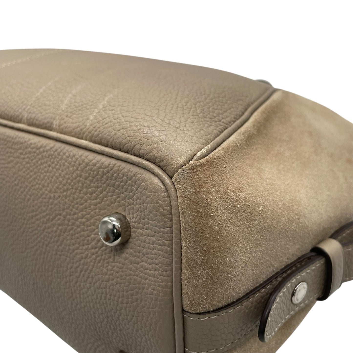 コーチ COACH Cチャーム トートバッグ ハンドバッグ スエード レザー グレー ベージュ シルバー金具 T4