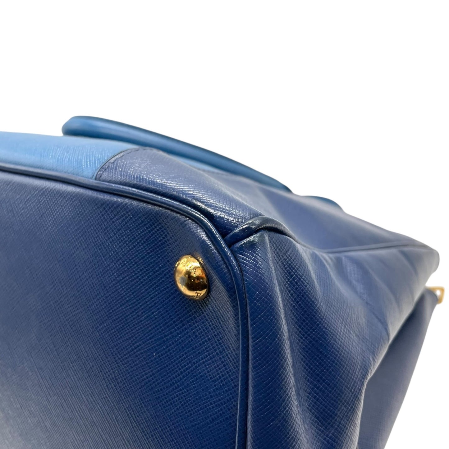 極美品 プラダ PRADA ガレリア ハンドバッグ トートバッグ 2way ショルダーバッグ サフィアーノレザー 三角ロゴ ブルー ゴールド金具 ハンドバッグ メンズ レディース A