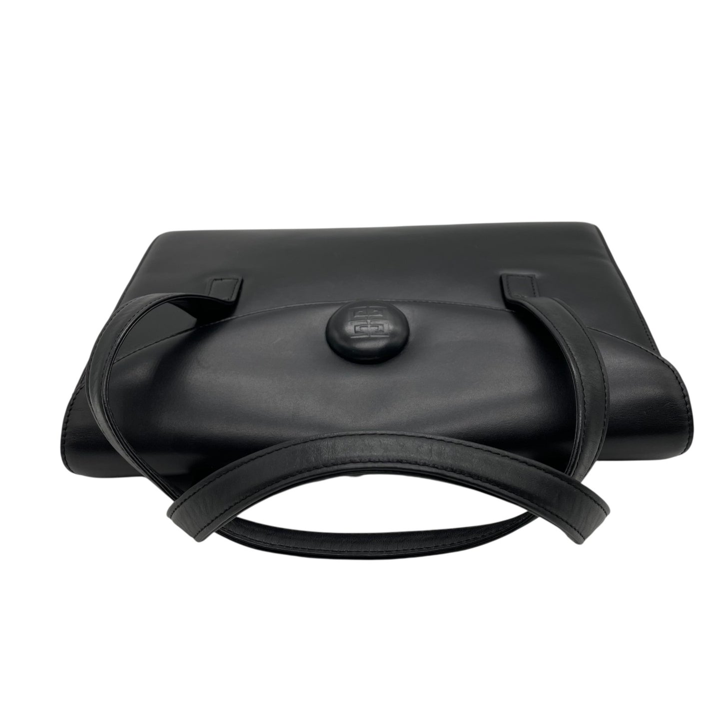 美品 ジバンシィ GIVENCHY ジバンシー レザー ハンドバッグ トートバッグ 黒 ブラック ロゴボタン フラップ フォーマルバッグ C1